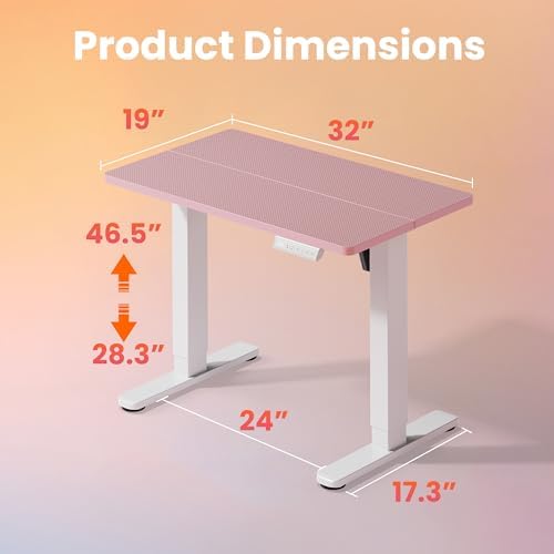 HUANUO 32x19 Inch Small Electric Standing Desk, Adjustable, Pink - Image 3