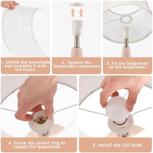 GyroVu 18" Table Lamp Set of 2, Ceramic Lamp Classic Beside Lamps Nightstand Lamp Modern Bedside Lamp for Living Room, Bedroom & Office Rocker Switch Pink-LED Bulbs Included - Image 6