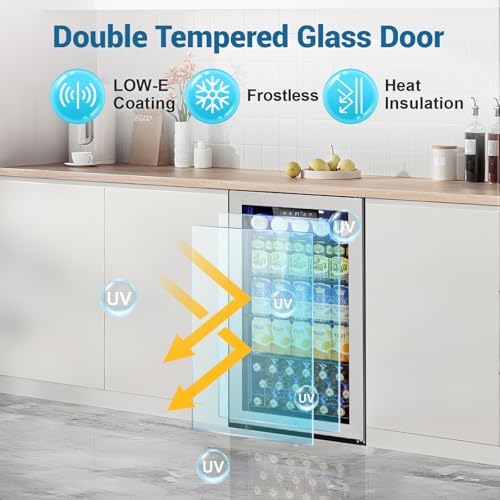 Velivi Mini Beverage Refrigerator 3.2 Cu. Ft Small Fridge 126 Can Lockable Drink Cooler with Glass Door, Safety Lock, For Beer Soda, Silver - Image 6