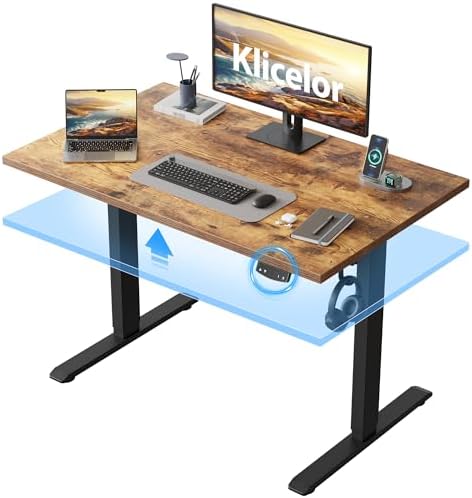 Klicelor 40 Inch Electric Standing Desk, Height Adjustable Office Desk, Sit Stand Up Computer Desk with Memory Preset, Two-Piece Desktop, Rustic Brown by Klicelor