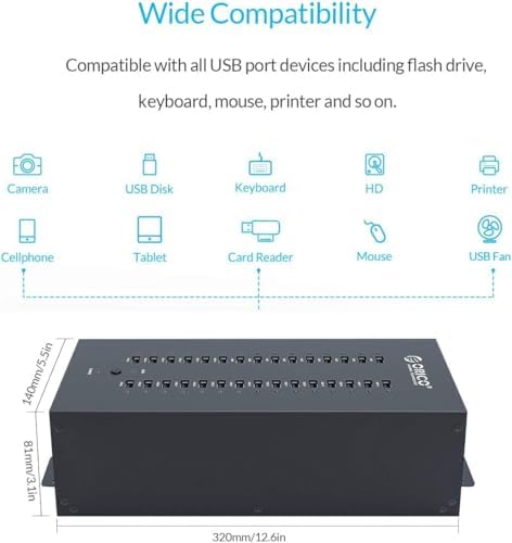 ORICO 30-Port Industrial-Grade USB 2.0 Hub with 300W Power Supply, Smart Charging Station, Wall/Rack Mountable, Full Metal Case for Offices, Workshops & Labs - Image 4