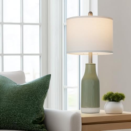 24.5" Ceramic Table Lamp for Bedroom, Sage Green Table Lamp for Living Room End Table, Small Farmhouse Bedside Lamp for Nightstand (1 Pack) - Image 4