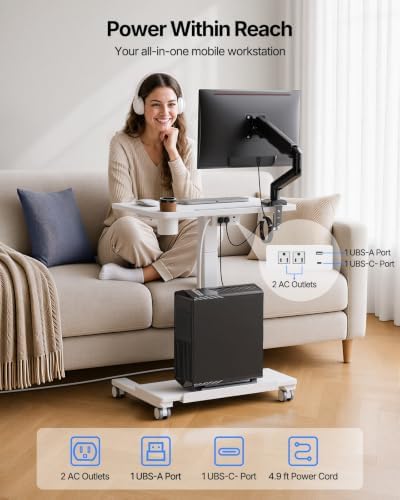 HUANUO 28" Mobile Standing Desk with Drawer and Charging Station - Image 4