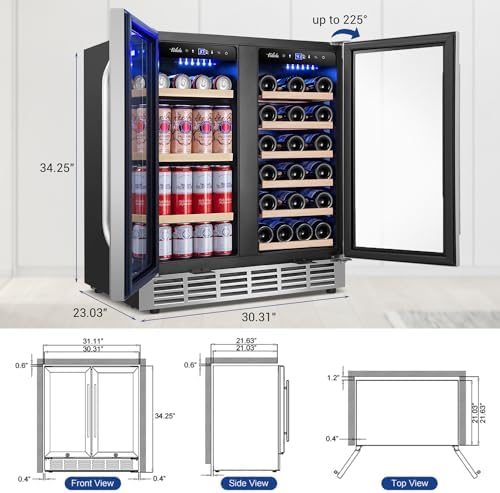 Wine and Beverage Refrigerator 30 Inch, Upgrade Dual Zone Wine Cooler, 30'' Wine beverage Fridge Built in or Freestanding Under Counter Large Capacity Glass Door Advanced Cooling System - Image 6