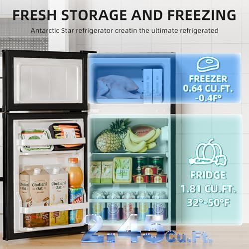 Antarctic Star Mini Fridge with Freezer, Double Door Compact Refrigerator, Adjustable Thermostat, Small Fridge for Bedroom Office Dorm Apartment,2.45 Cu.Ft,Black - Image 3