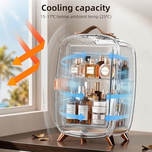 Antarctic Star 6L/8 Cans Makeup Mini Refrigerator with Dimmable LED Light Mirror for Bedroom, Car, Office & Dorm,Portable Small Cooler for Cosmetics,Skin Care,WHITE - Image 5