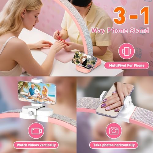 HITTI Super Large 31in Half Moon Light for Nail Desk, Crystal Diamond Pink - Image 4