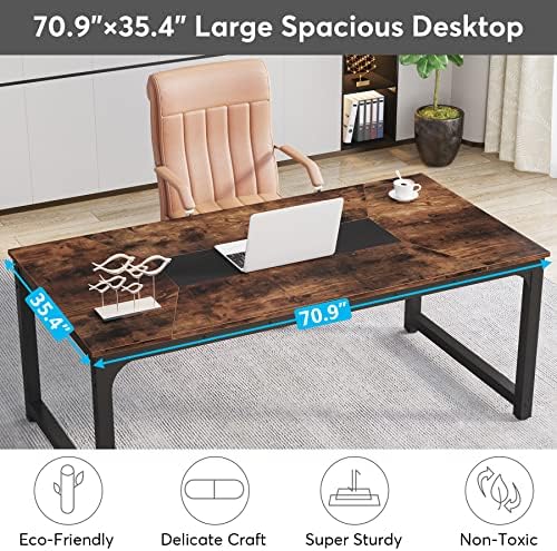 Tribesigns Modern Computer Desk, 70.8 x 35.4 inch Large Executive Office Desk Computer Table Study Writing Desk Workstation for Home Office,Rustic/Black - Image 4