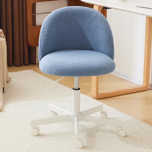 VINGLI Cute Candy Chair Armless Comfy Small Office Desk Vanity Chair with Wheels & Lumbar Support,Teddy Adjustable Rolling Swivel Computer Task Ch for Home Office,Bedroom,Fog Blue by VINGLI