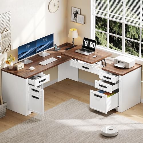 YITAHOME L Shaped Executive Desk with Lift Top & Drawers by YITAHOME