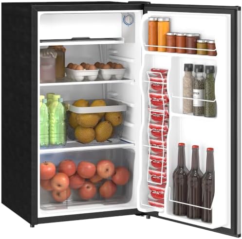 HOMCOM 3.2 Cu.Ft Mini Fridge with Freezer Single Reversible Door Silver by HOMCOM