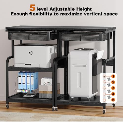 EasyCom Large Printer Stand with Drawer, 3-Tier Industrial Rolling Cart - Image 4