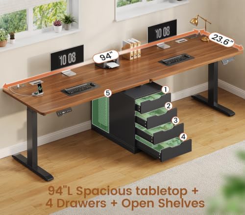 SEDETA Standing Two Person Desk with 4 Drawers, 2 Power Outlets, CPU Stand - Image 4