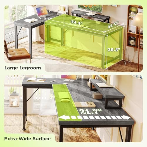 PRAISUN 53" L Shaped Computer Desk, Power Outlets, Monitor Stand, Grey - Image 4