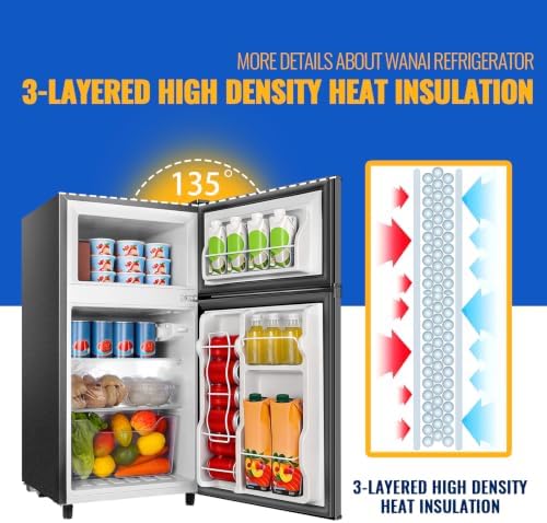 WANAI 3.5 Cu.Ft Grey Mini Fridge With Freezer Compact Refrigerator for Dorm - Image 4
