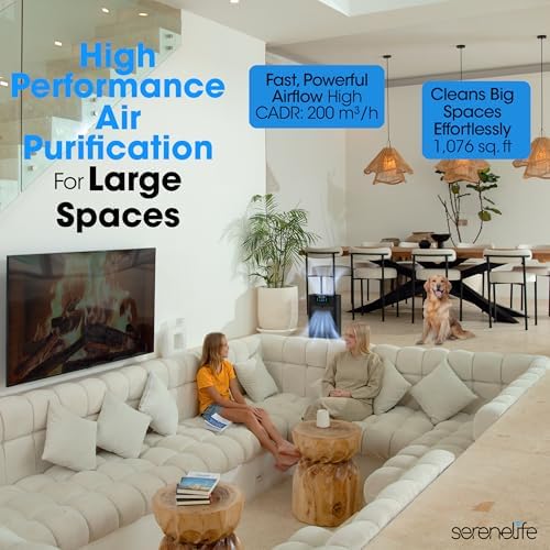 SereneLife HEPA Air Purifier for Home – Smart WiFi & App Control, Ultra-Quiet Air Purifier for Bedrooms & Large Rooms, Removes Dust, Pet Hair & Odors, Ideal for Pets & Allergies (1,076 Sq Ft, Black) - Image 2