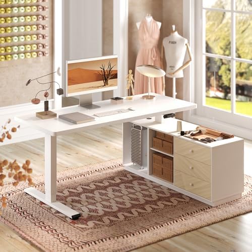 FLEXISPOT 55" Executive Standing Desk with File Cabinet, White by Unknown