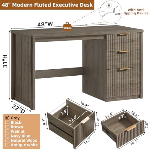 LEYAOYAO Office Desk 48" with 3 Drawers Storage File Cabinet - Image 2