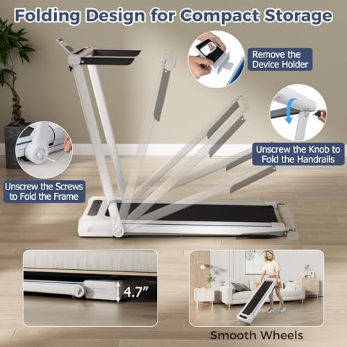 GYMAX Walking Pad Treadmill, 3 in 1 Folding Treadmill with Removable Desktop, Remote & 12 Preset Programs, 2.5 HP Under Desk Walking Pad Running Machine for Home Gym Exercise Workout - Image 5