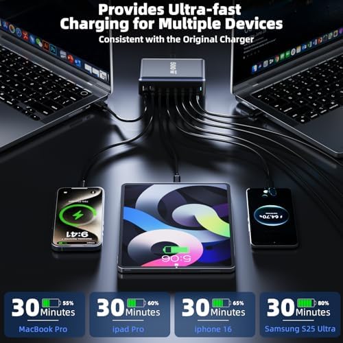 500W Fast Charging 8 Port USB C Charger Block with Nylon Fast Charging Cable, Multi-Device Charging Station Wall Desktop Charger with GaN Ⅲ Technology, USB-C Charger Adapter for MacBook/iPad/iPhone 17 - Image 7