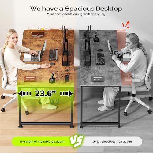 DurayLoly 63 x 24 inch Large Computer Desk, 24mm Thick Desktop with Power Outlets, RGB LED, Office Desk with Detachable Stand, 150LBS Heavy Duty, Spacious Desk for Multi-Tasking Workers, Brown - Image 5