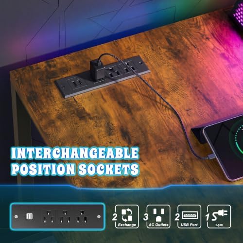 DurayLoly 67" Large Gaming Desk with Power Outlets for Bedroom,Brown - Image 6