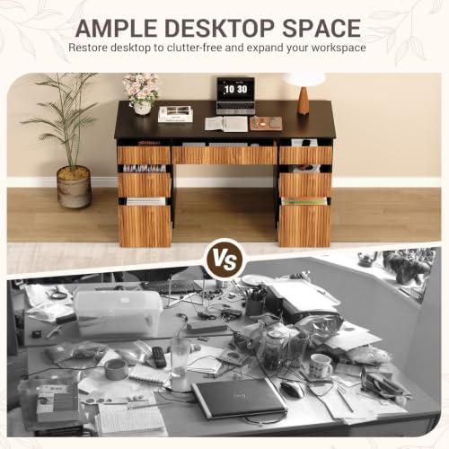 Desk with Drawers, 58 Inch Executive Office Desk with File Drawer, Black - Image 6