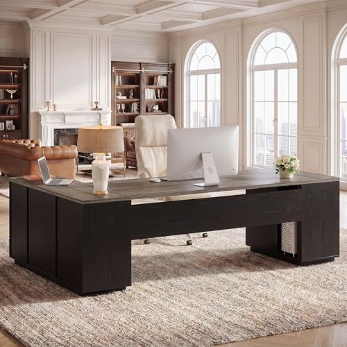 Tribesigns 85.8-Inch L-Shaped Executive Desk, Grey & Black by Tribesigns