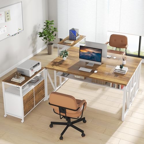 Tribesigns Office Desk with Drawers Sets, 63 inches L Shaped Computer Desk with Mobile File Cabinet,Big Executive Desk for Home Office Furniture Sets (Light Walnut, 63-inch) by Tribesigns