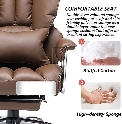 Efomao Big and Tall Office Chair 400lbs – PU Leather Executive Office Chair with Lumbar Support & Leg Rest, Heavy-Duty Computer Chair for Home Office, Brown - Image 5
