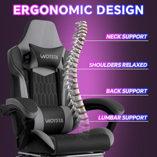Gaming Chair with Footrest, High Back Gaming Chairs PVC Leather Ergonomic Gamer Chair with Adjustable Headrest Lumbar Support Racing Style Video Gaming Chair for Office/Home (BlackGrey) - Image 5