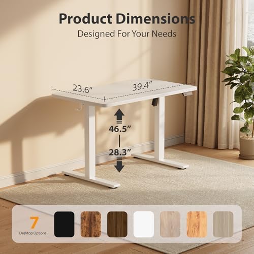 Cubiker Standing Desk, 40x24 Inches Sit Stand Home Office Desk, Electric Stand up Desk, Adjustable Desk with Splice Board, White Frame/White Top - Image 3