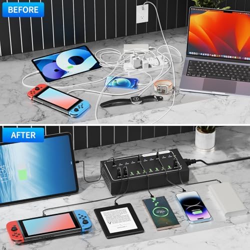 480W Fast USB Charging Station, Vantacent89 20 Port (10 PD+10 QC) USB C Charging Station for Multiple Devices, Charger Block with Intelligent Protection for iPhone, Android Cell Phone, iPad, Tablet - Image 4