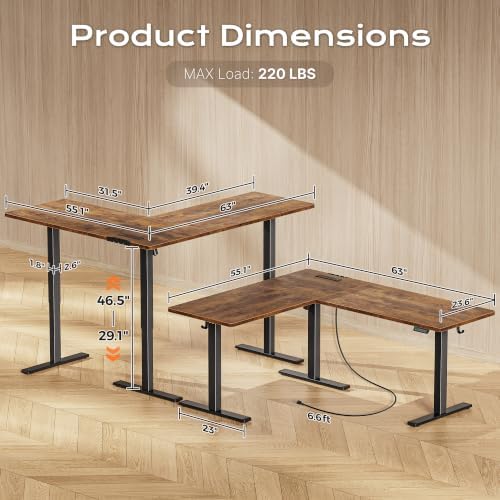 Huuger 63 x 55 Inch L Shaped Standing Desk with Power Outlets - Image 3