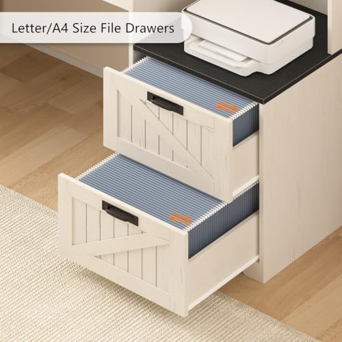 63" Farmhouse L Shaped Desk with Drawers and Printer Stand for Home Office - Image 5
