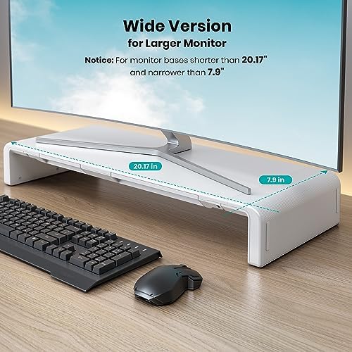Monitor Stand Riser, Klearlook Foldable Computer Monitor Riser, Height Adjustable Computer Stand, Desk Shelf Riser with Storage Drawer & Tablet Phone Stand for Computer, Desktop, Laptop (White 2 Pack) - Image 2