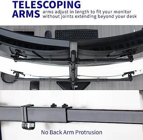 VIVO Premium Quad Ultra Wide LCD LED 27 to 38 inch Monitor Desk Stand, Free-Standing Base, Extra Tall Pole, Adjustable Telescoping Arms, Flush Wall Setup, Fits 4 Screens, Black, STAND-TS38B-4 - Image 4
