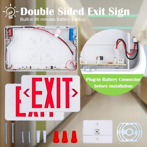 Gruenlich Emergency Exit Sign for Business, Battery Backup, 6 Pack - Image 3