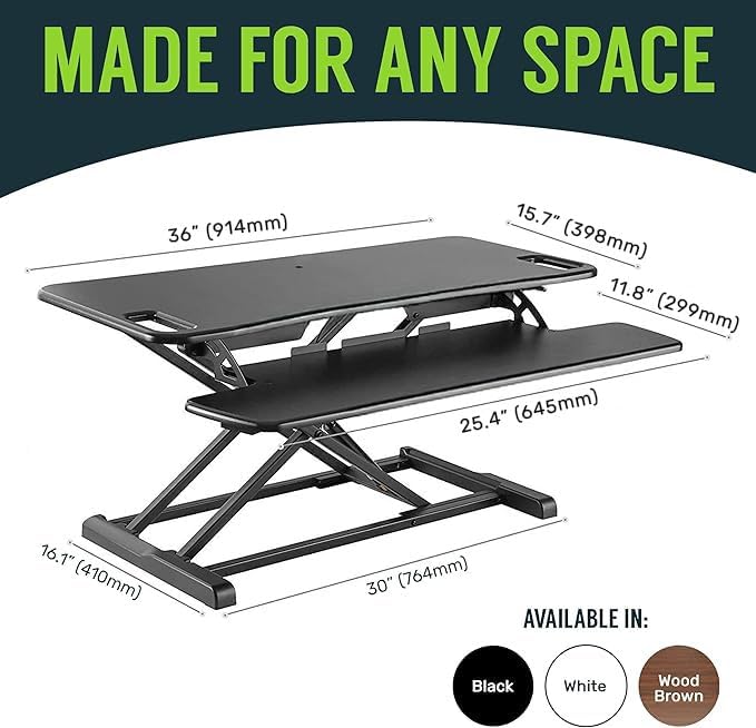 TechOrbits OF-S06-2 Desk Converter-37-inch Height Adjustable, MDF Wood, Sit-to-Stand Rise-X Pro Black, 36" - Image 2