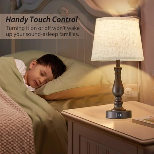 EJIAXIN Table Lamps for Bedrooms Set of 2 - Touch Bedside Lamps with USB C+A Ports - Dimmable Nightstand Lamps for End Tables Farmhouse Night Stand Lamps for Living Room Bed Side Guest Room - Image 6