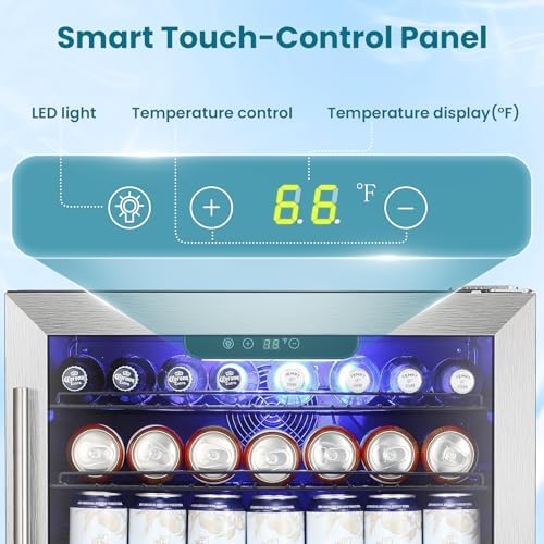 Antarctic Star 166 Can Beverage Refrigerator Cooler, 5.1 Cu.Ft Mini Fridge with Safety Lock, Beverage Cooler with Glass Door/LED Light/Adjustable Removable Shelves for Home/Office/Bar(Stainless Steel) - Image 3