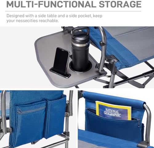 EVER ADVANCED Camping Directors' Chair with Side Table, Portable Folding Chair with Compact Size, Heavy Duty Lawn Chair with Pocket for Camping, Lawn, Sports and Fishing, 400lbs, Blue 2 Pack - Image 6