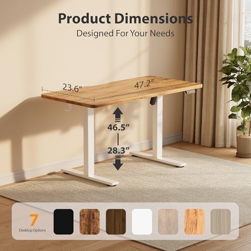 Cubiker Standing Desk, 48x24 Inches Sit Stand Home Office Desk, Electric Stand up Desk, Adjustable Desk with Splice Board, White Frame/Light Rustic Top - Image 2