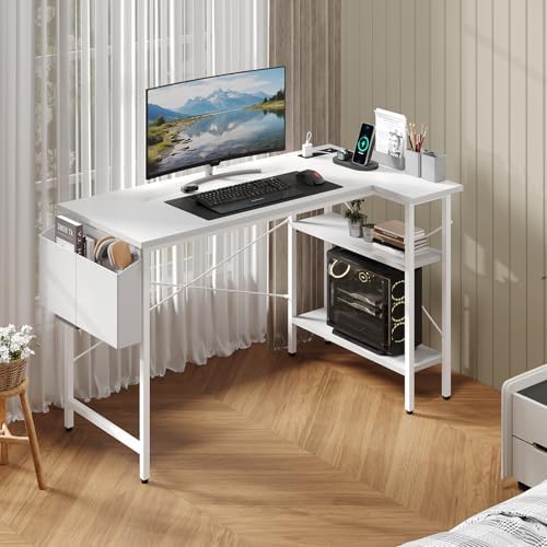 DUMOS Corner Gaming Desk with Power Strip, Storage Shelves - Image 2