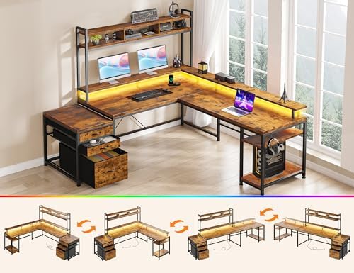 EnHomee 104" L Shaped Desk, 4 Layout Convertible RGB Lights & Monitor Stand - Image 3
