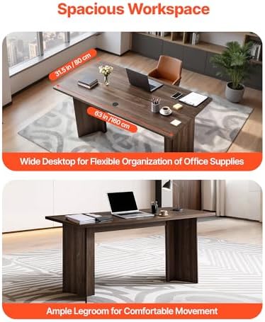 VEVOR 63 in Executive Desk, Large Modern Rectangle Office Table, Heavy Duty Wooden Executive Table with Cable Connection Hole, 250 LBS Load Capacity, Easy Assembly, for Work Study Writing, Walnut - Image 4