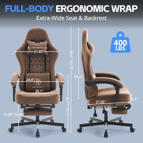 Desk Computer Gaming Chair - Ergonomic Game Office Chair with Extended Footrest and Massage Lumbar Support, Home Gamer Video Game Chairs with Spring Cushion for Adults (Pro Brown Leather) - Image 2