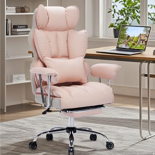 Efomao Big and Tall Office Chair 400LBS - Pink Heavy Duty Executive Office Chair with Footrest, Ergonomic Home Office Desk Chair, Wide Computer Chair for Heavy People by OFFICECHAIR