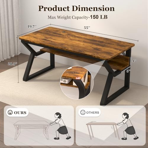 Computer Desk, Office Desk with Storage(55 x 19.7 in, Rustic Brown) - Image 3