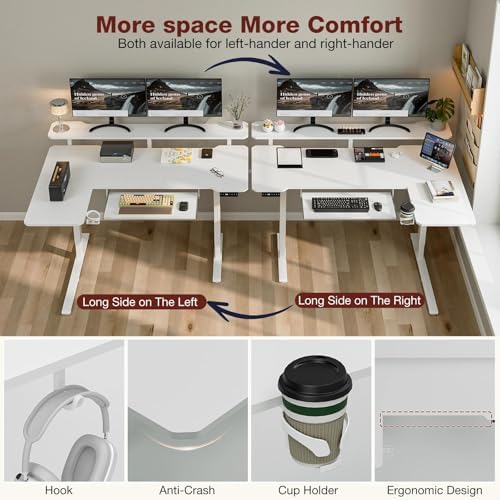 Acrolix 59" L Shaped Standing Desk with Shelves Keyboard Tray,White - Image 5